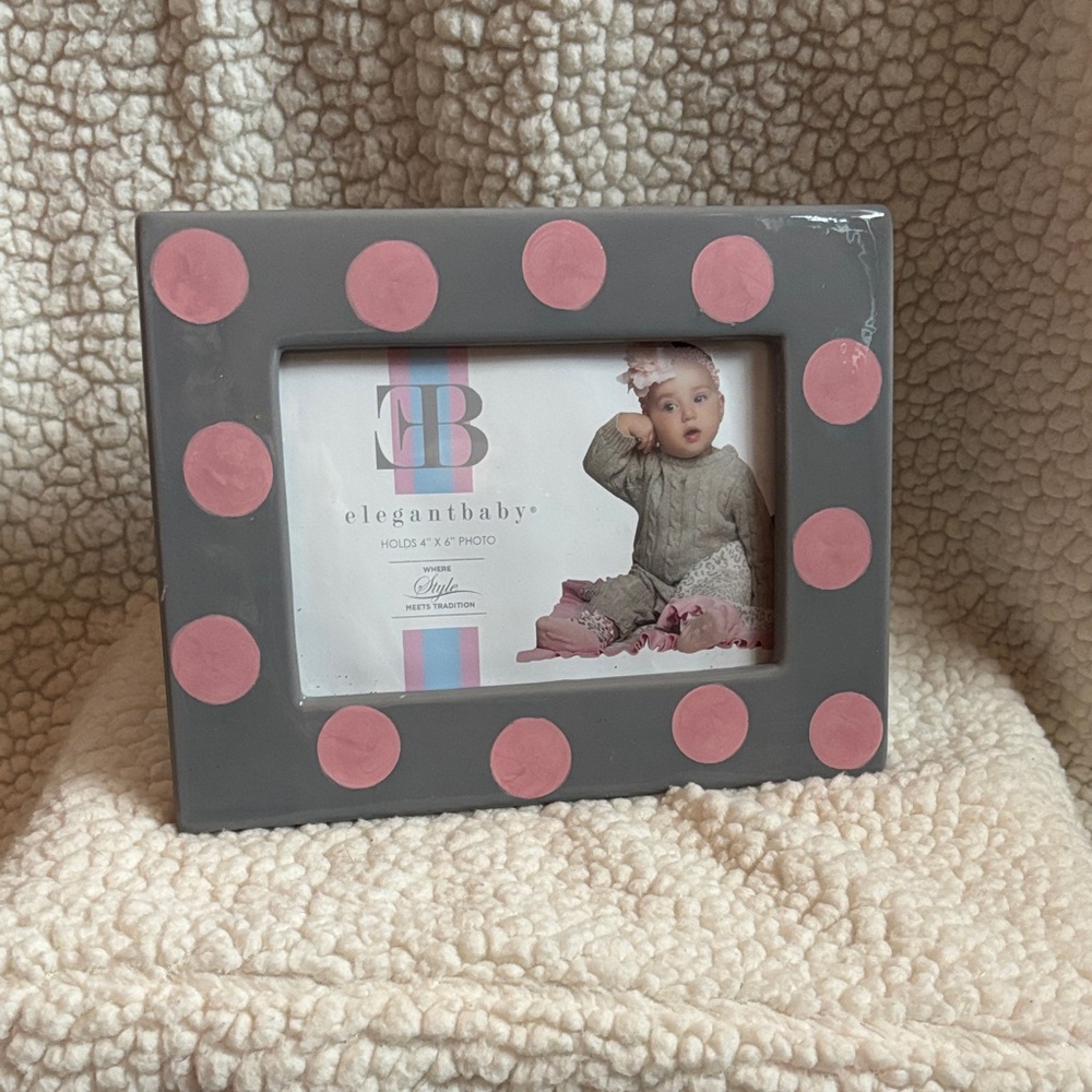 Nordstrom Gray and Pink Polka Dot Photo Frame